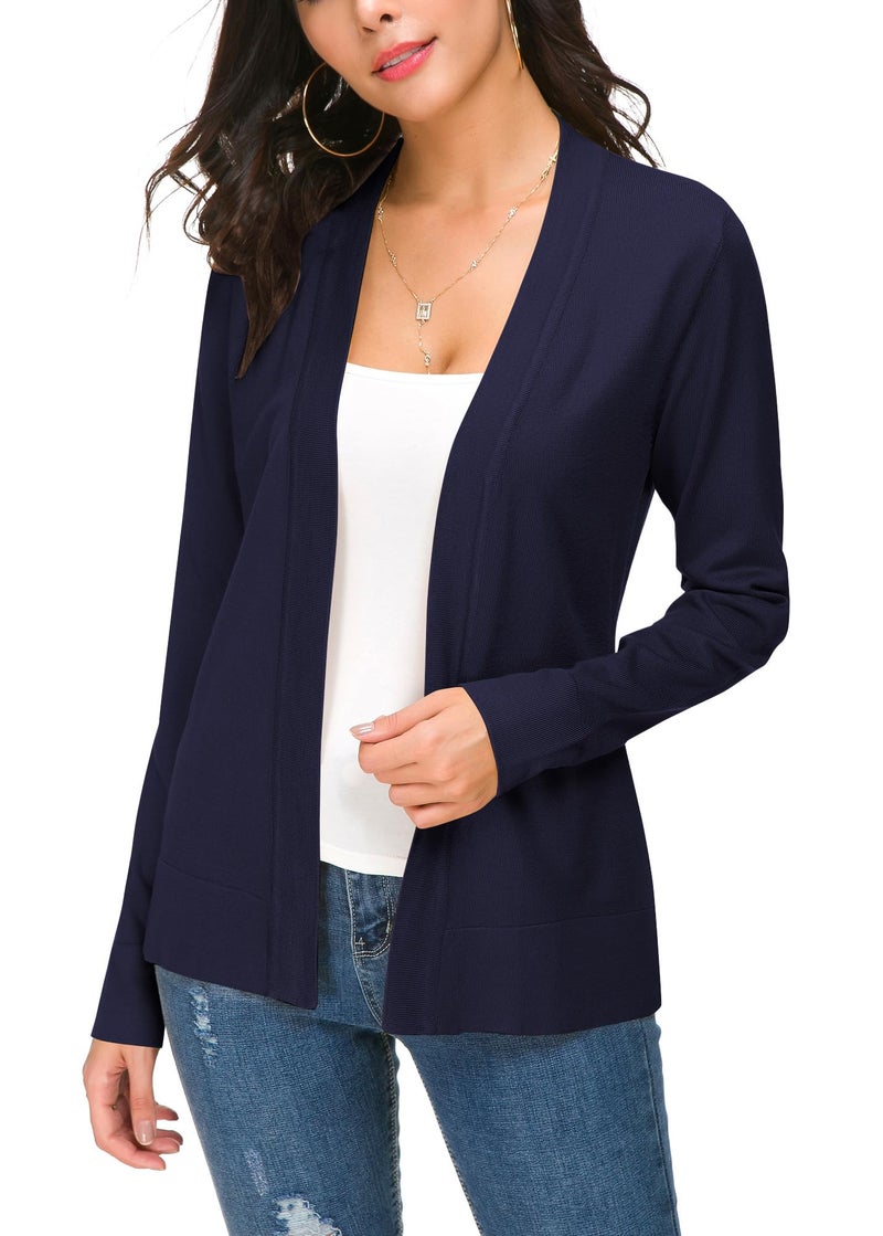 EXCHIC Women's Long Sleeve Open Front Cardigan Sweater Lightweight Casual Knit Sweaters (Navy Blue, Large) - Image 1
